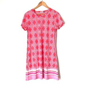 Cabana Life Coral Geo Short Sleeve Shift Dress